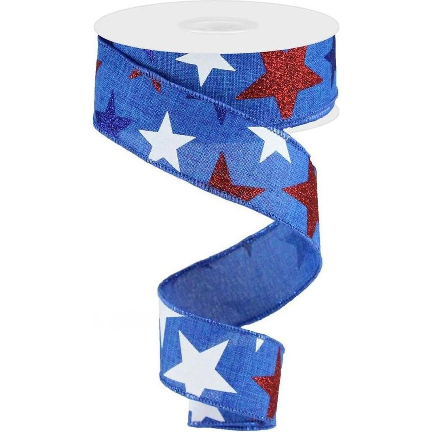 Shop For 1.5" Blue Royal Canvas Ribbon: Patriotic Stars (10 Yards) at Michelle's aDOORable Creations