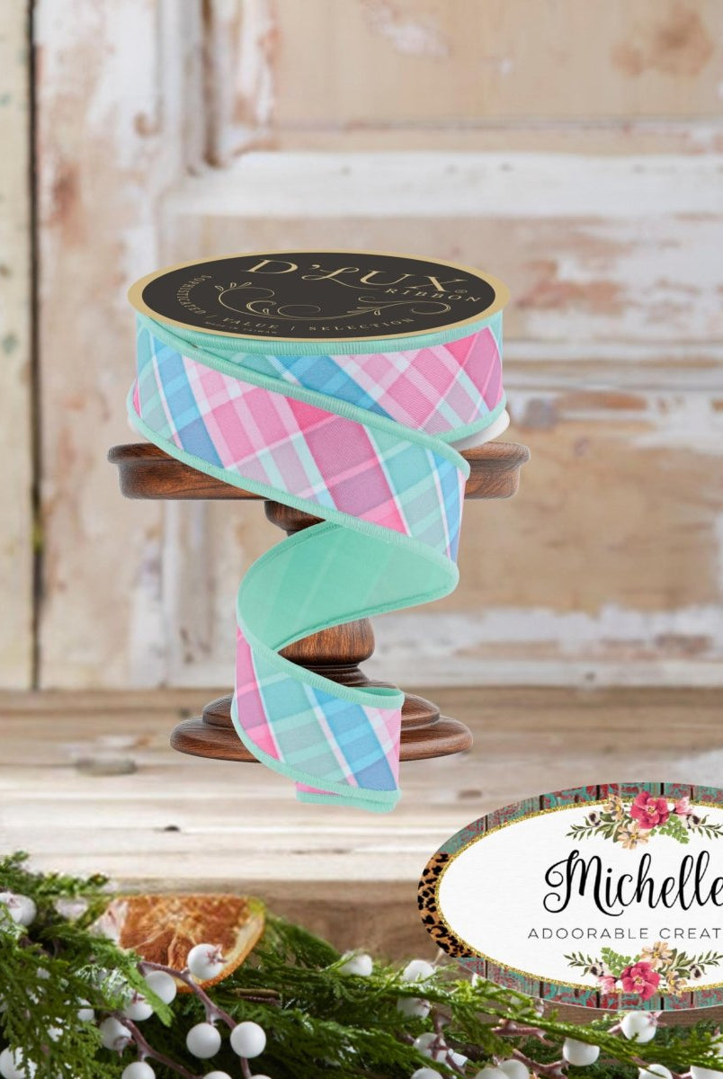 Shop For 1.5" Bold Plaid Fused Ribbon: Light Teal (10 Yards)