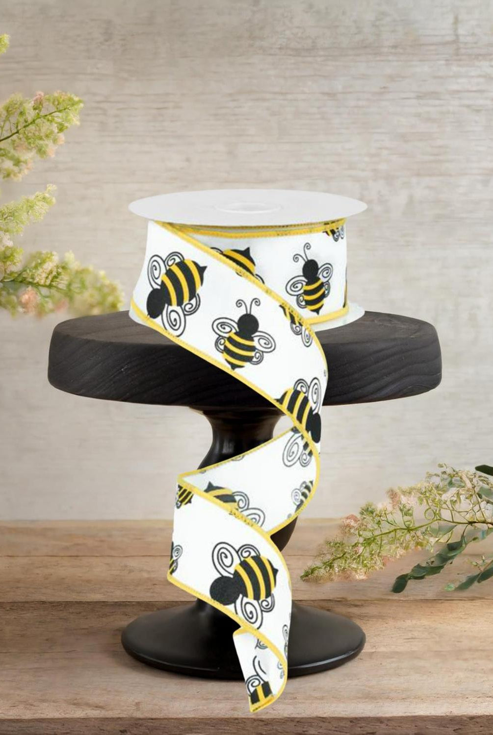 Shop For 1.5" Bumble Bee Ribbon: White Satin (10 Yards)