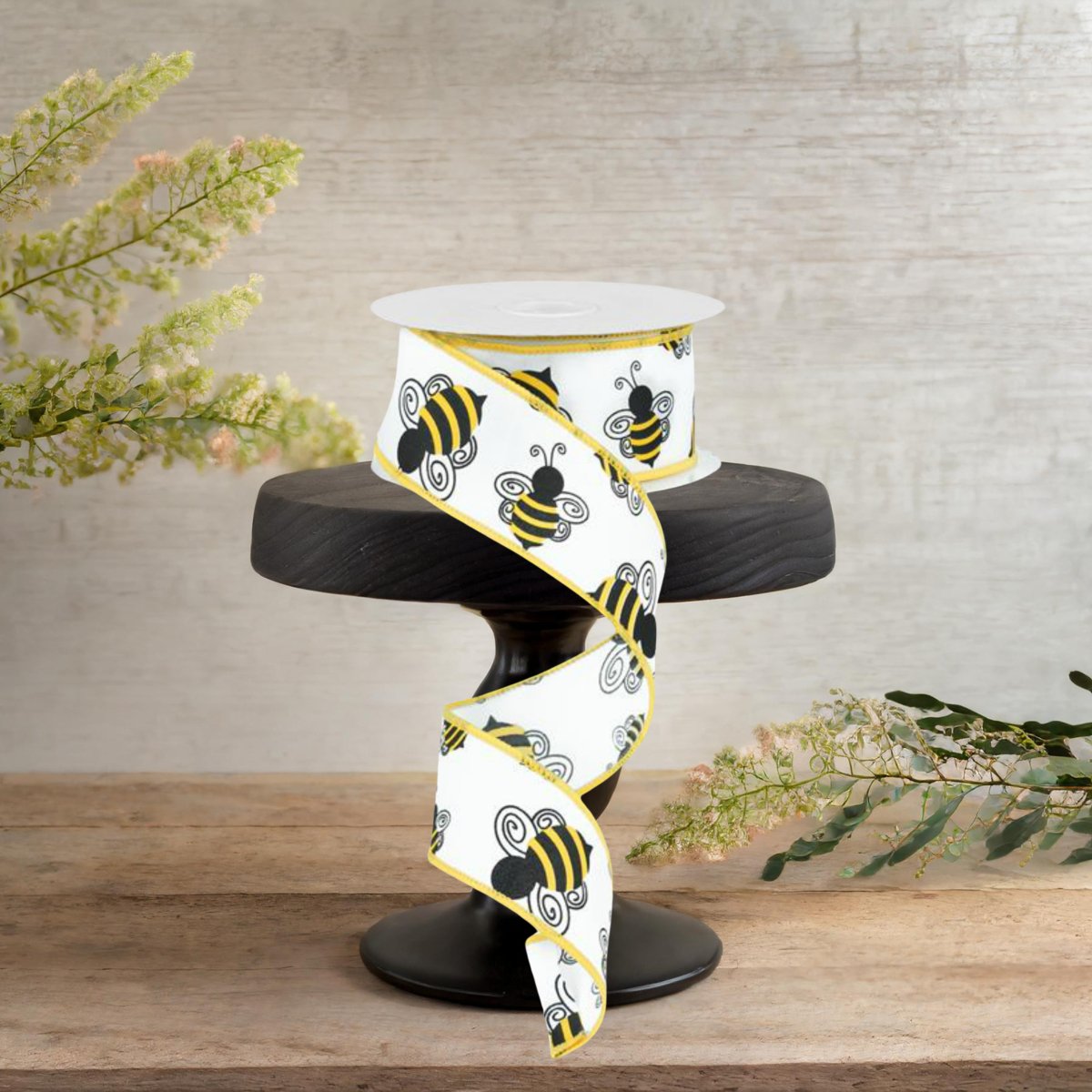 Shop For 1.5" Bumble Bee Ribbon: White Satin (10 Yards)