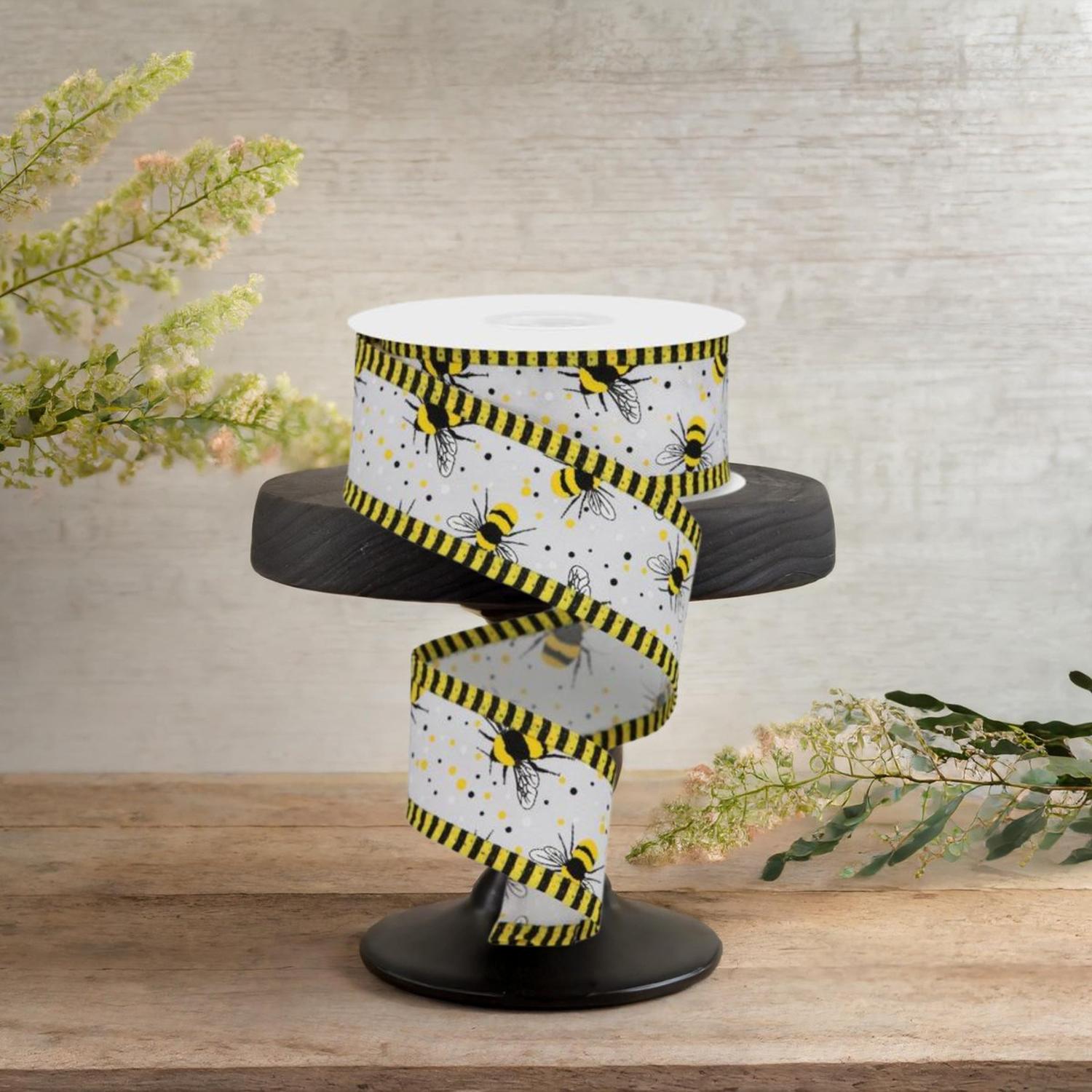 Shop For 1.5" Bumble Bee Stripe Edge Ribbon: White (10 Yards)