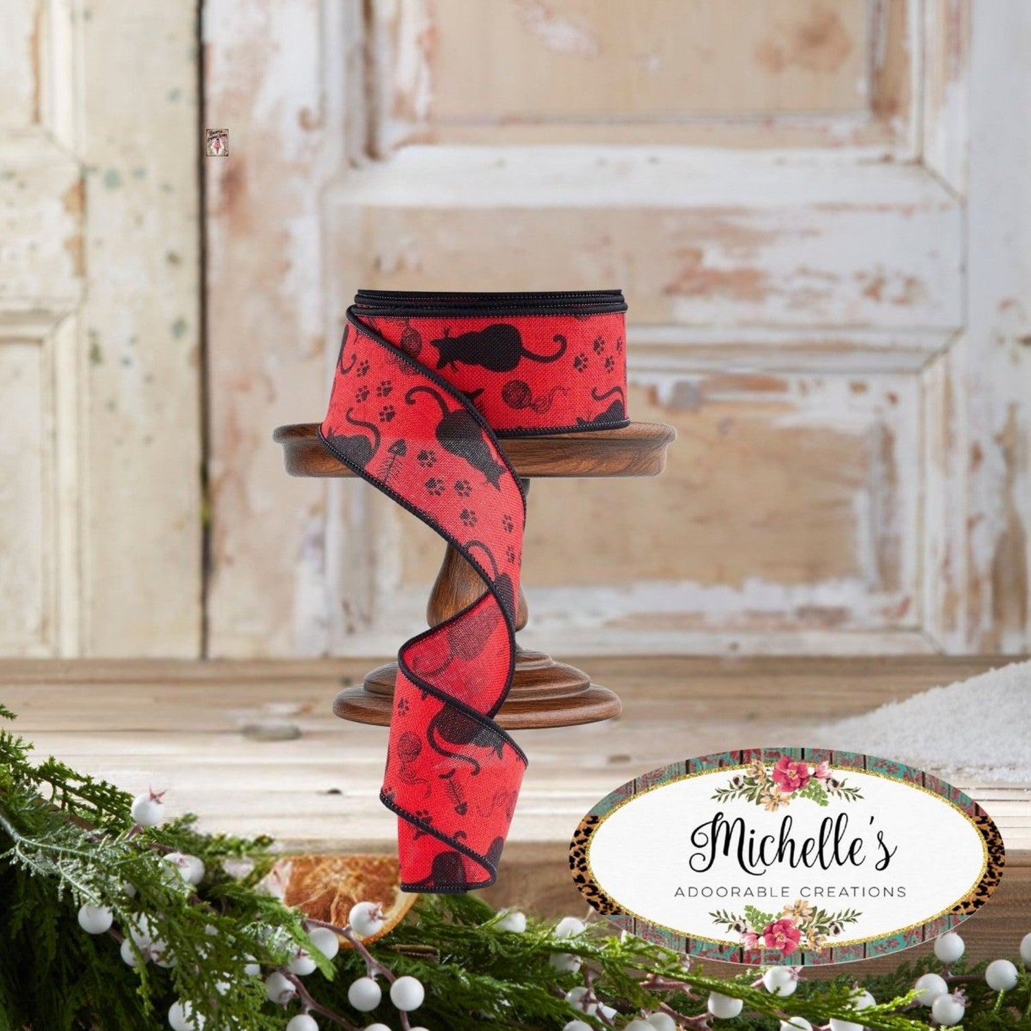 Shop For 1.5" Cat Silhouettes Ribbon: Red & Black (10 Yards)