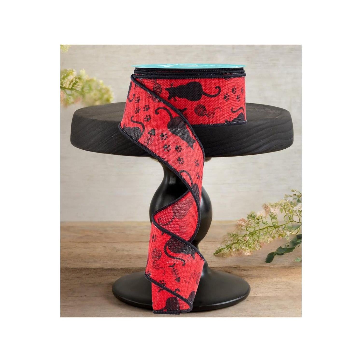 Shop For 1.5" Cat Silhouettes Ribbon: Red & Black (10 Yards)