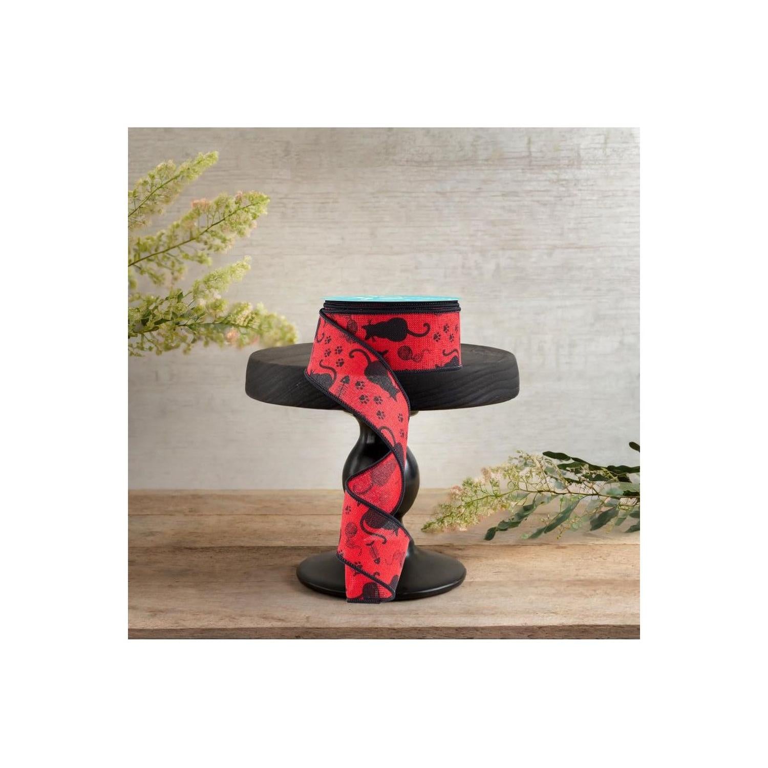 Shop For 1.5" Cat Silhouettes Ribbon: Red & Black (10 Yards)