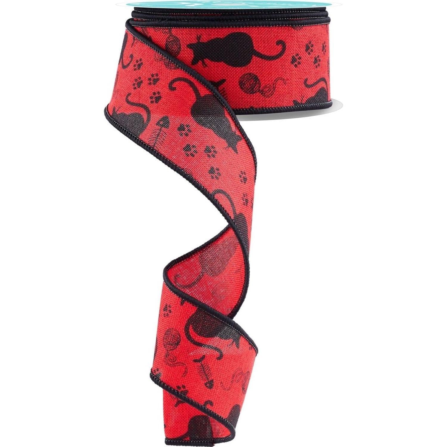 Shop For 1.5" Cat Silhouettes Ribbon: Red & Black (10 Yards)
