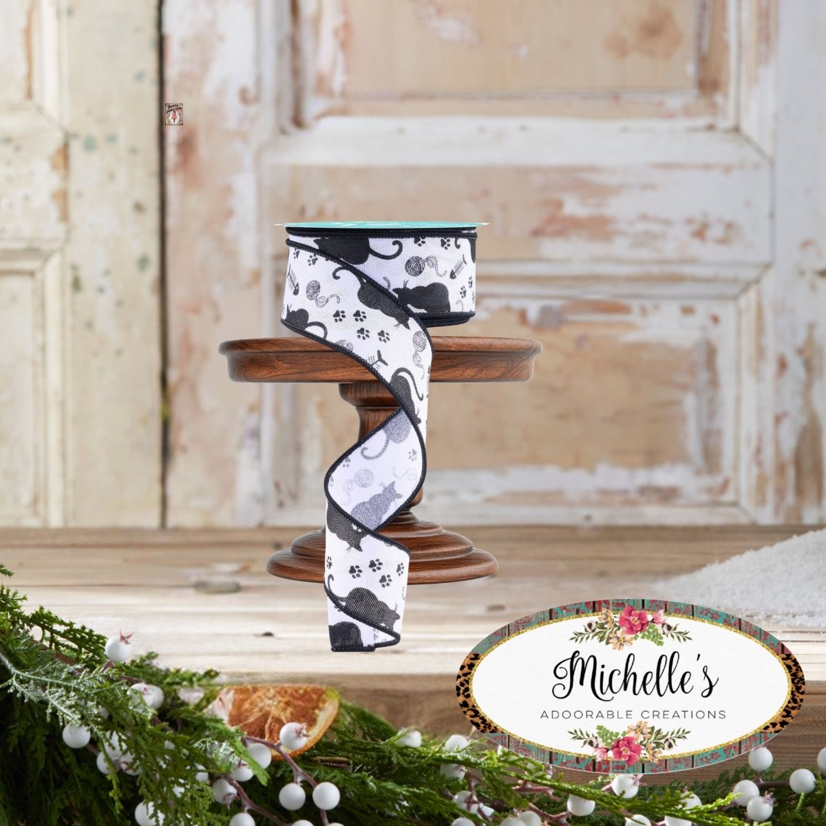 Shop For 1.5" Cat Silhouettes Ribbon: White & Black (10 Yards)