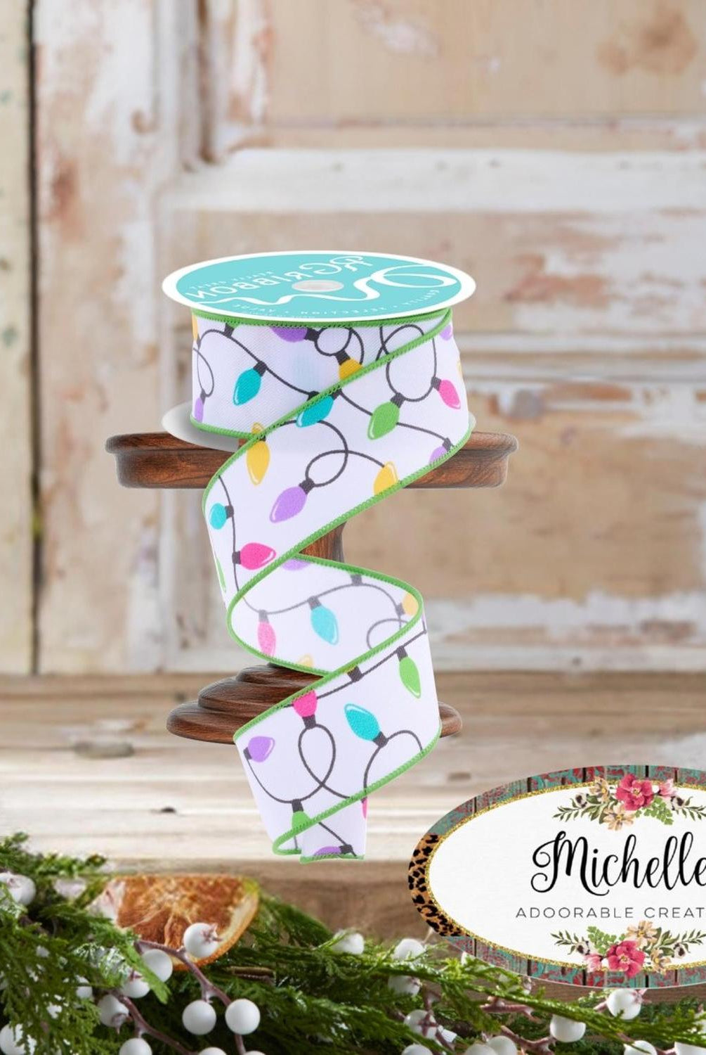 1.5" Christmas Lights Ribbon: Pastel (10 Yards)