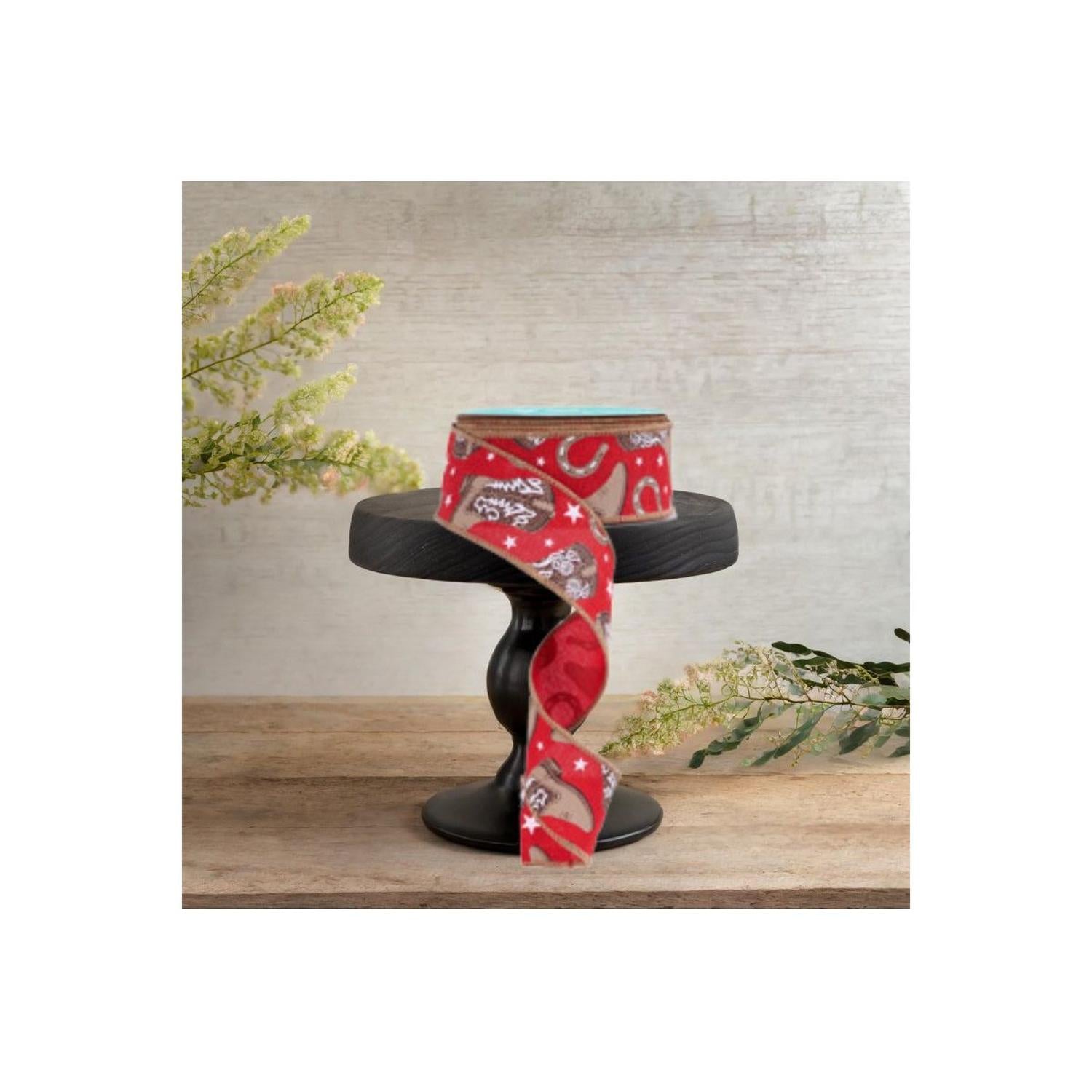1.5" Cowboy Boots Ribbon: Red (10 Yards)