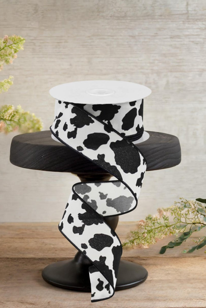 Shop For 1.5" Cowhide Print Ribbon: Black & Ivory (10 Yards)