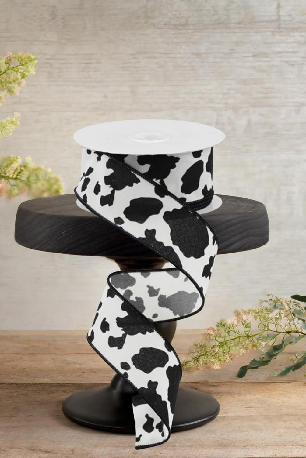 Shop For 1.5" Cowhide Print Ribbon: Black & Ivory (10 Yards)