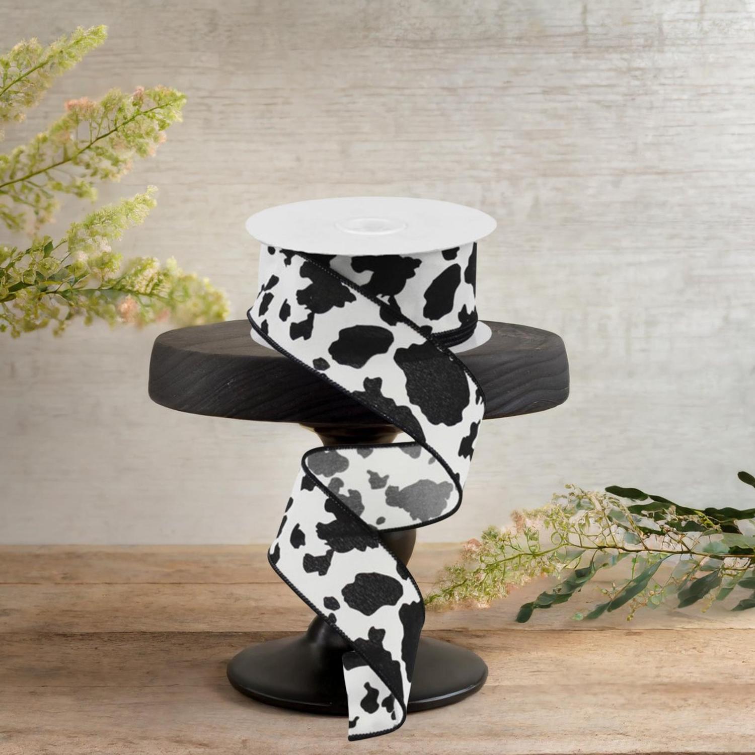 Shop For 1.5" Cowhide Print Ribbon: Black & Ivory (10 Yards)