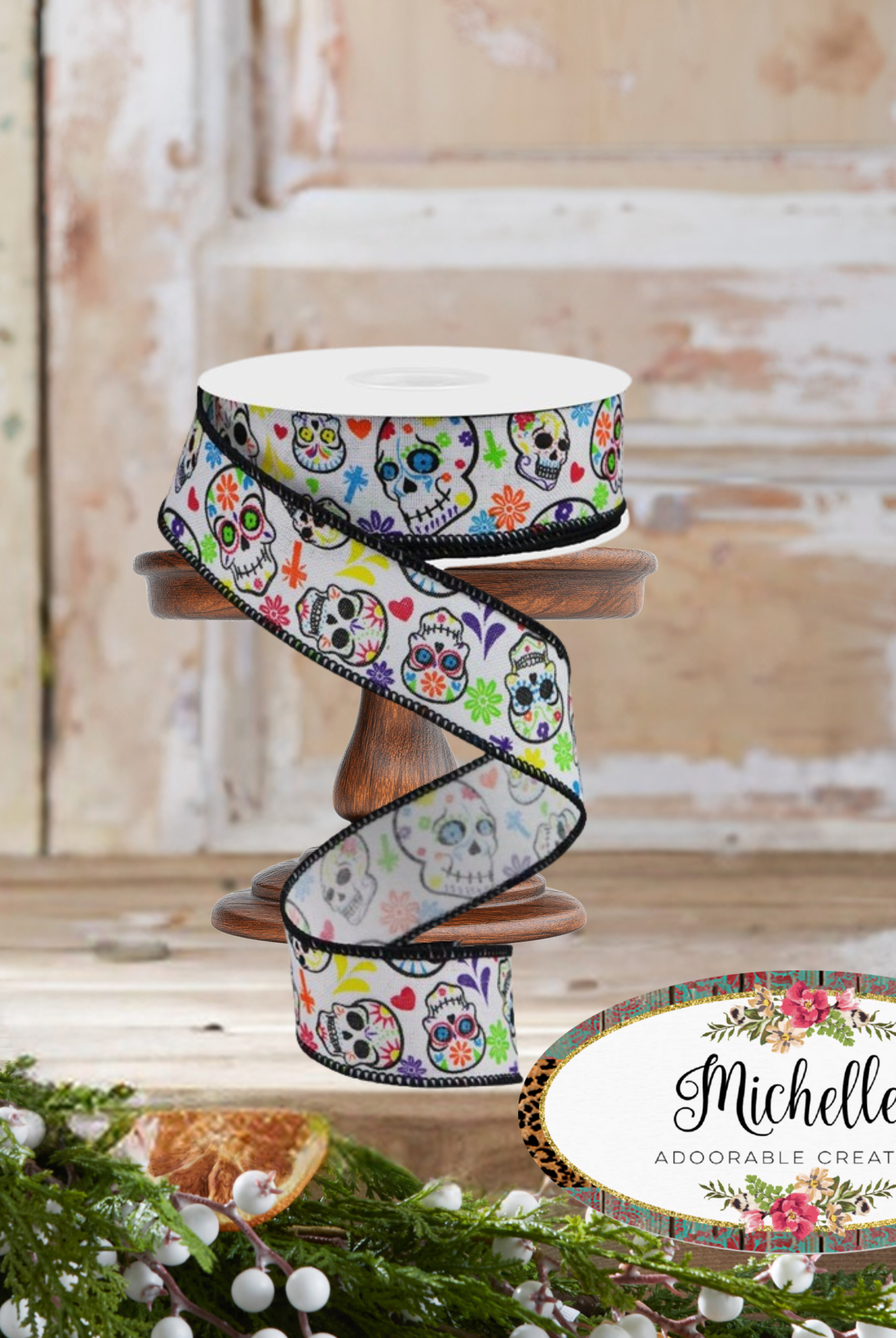 Shop For 1.5" Day of the Dead Ribbon: White (10 Yards)