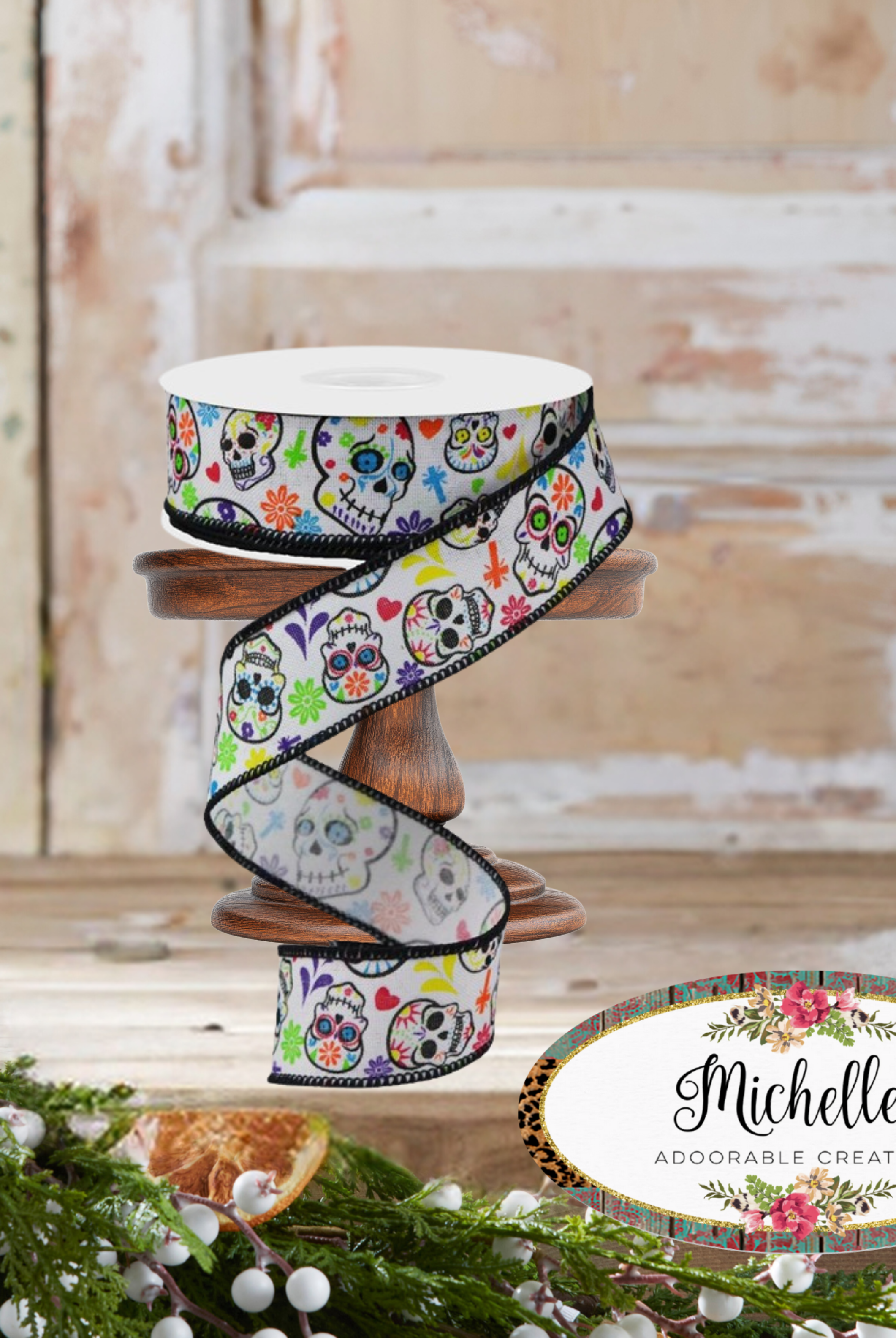 Shop For 1.5" Day of the Dead Ribbon: White (10 Yards)