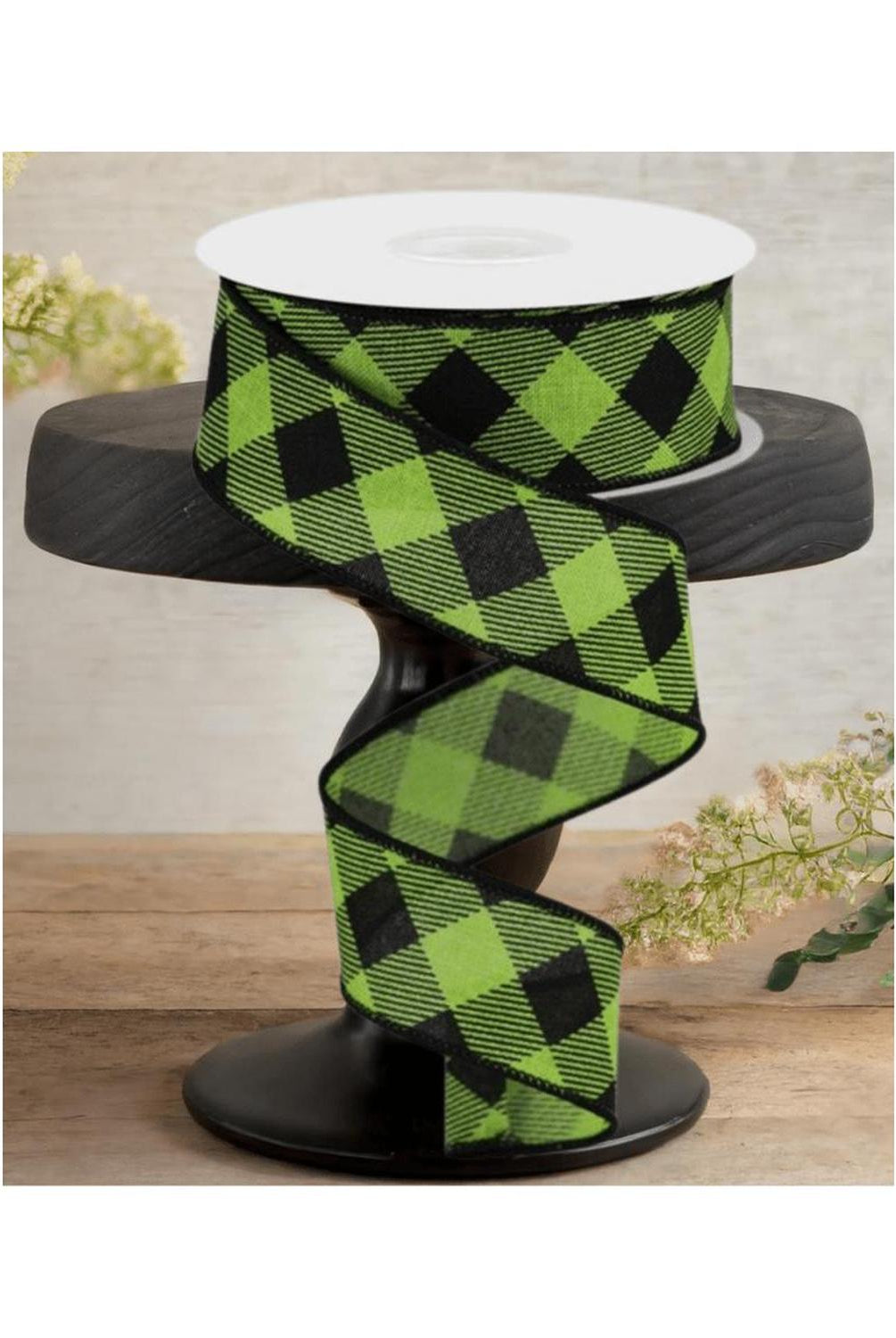 Shop For 1.5" Diagonal Check On Royal Ribbon: Lime Green (10 Yards)