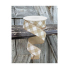 Shop For 1.5" Diagonal Check On Royal Ribbon: Tan & White (10 Yards) at Michelle's aDOORable Creations
