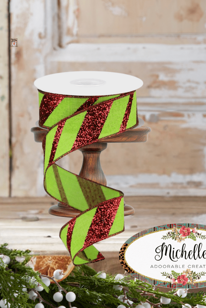 Shop For 1.5" Diagonal Glitter on Royal Ribbon: Lime Green (10 Yards)