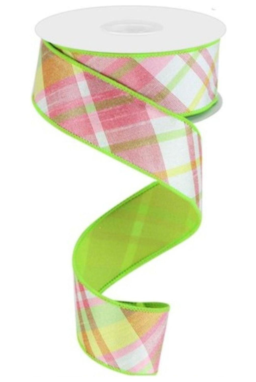 Shop For 1.5" Diagonal Plaid Fused Ribbon: Spring Green (10 Yards)