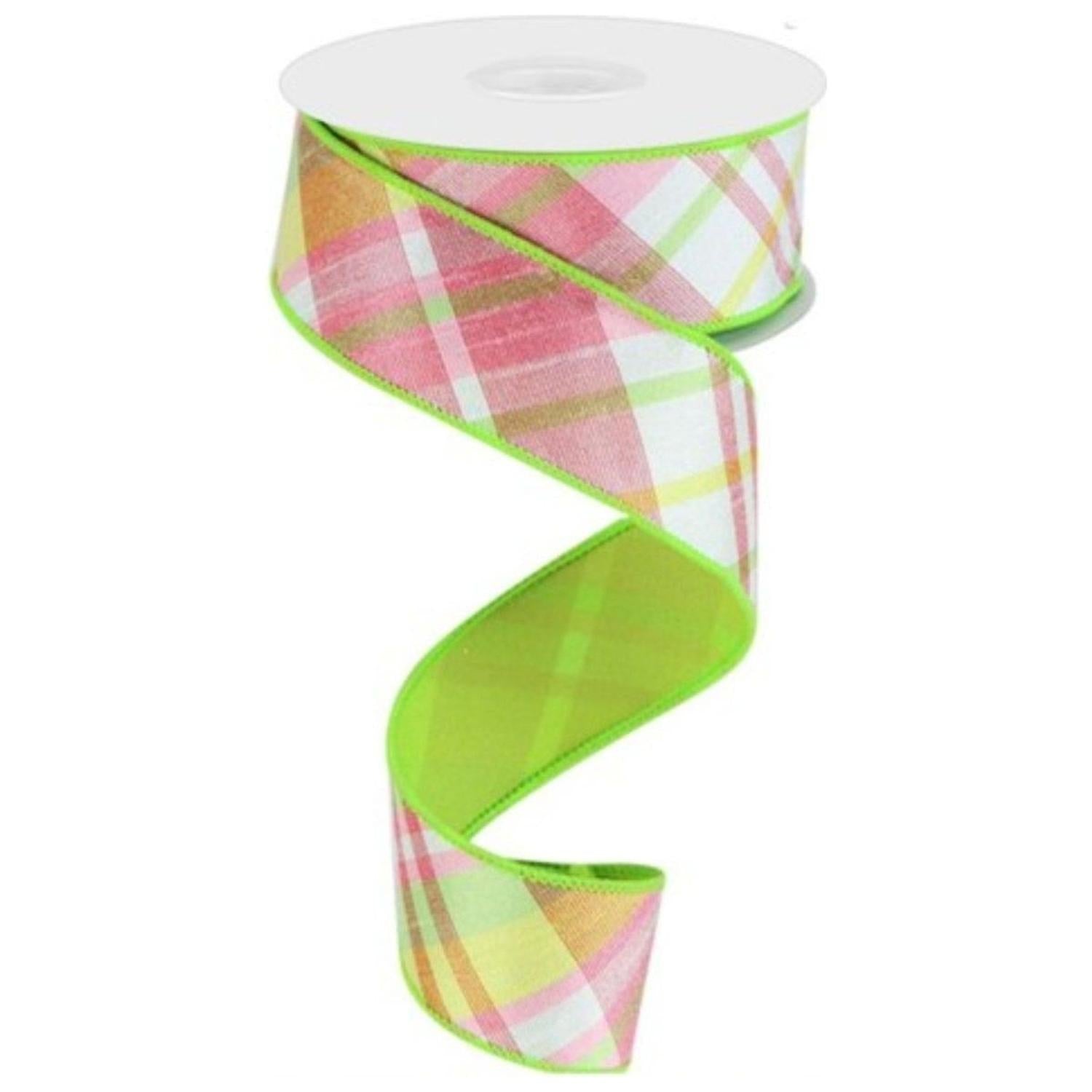 Shop For 1.5" Diagonal Plaid Fused Ribbon: Spring Green (10 Yards)