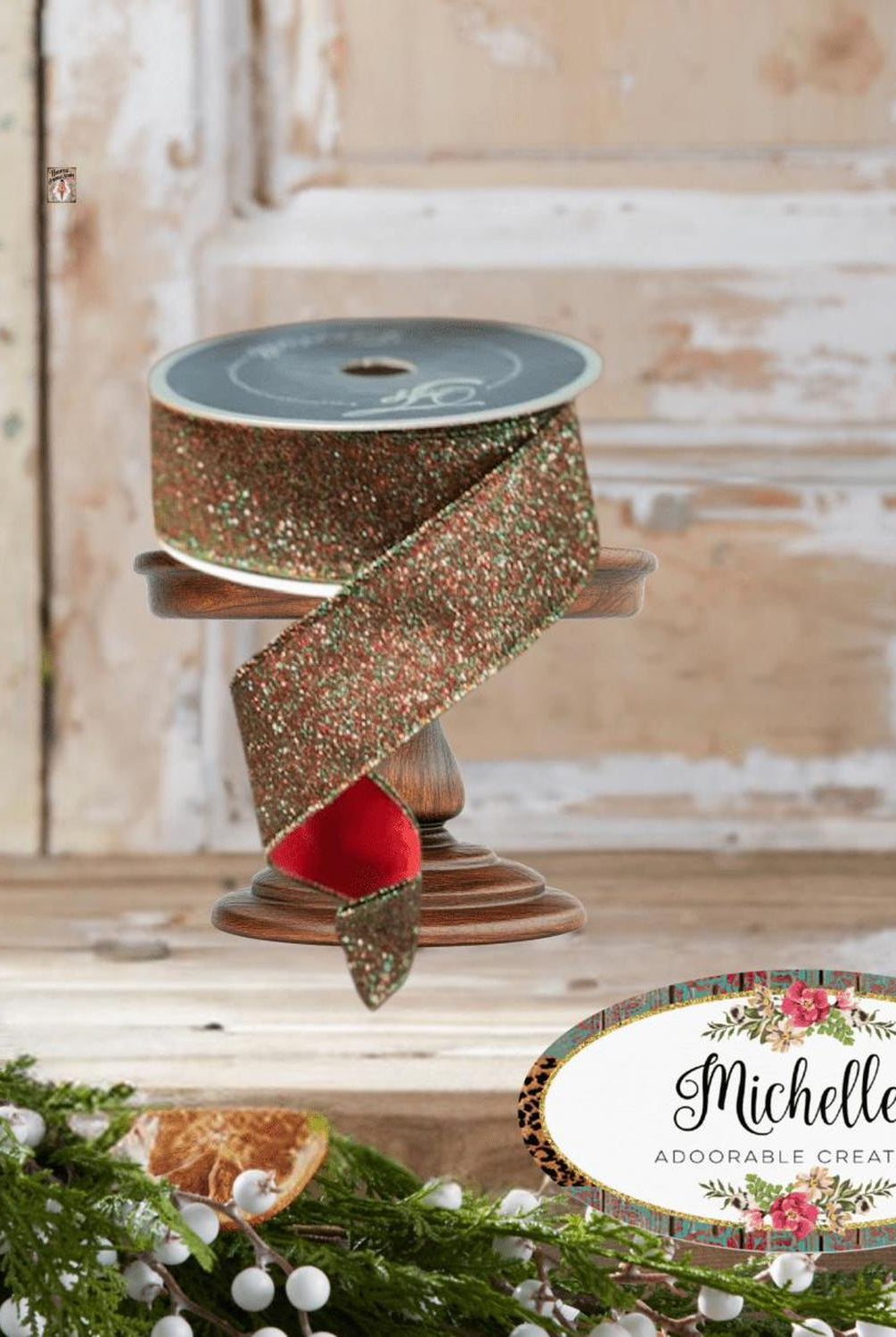 1.5" Diamond Dust Ribbon: Ruby Emerald (10 Yards)