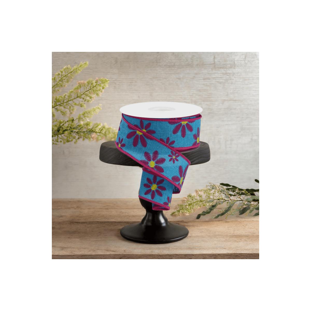 Shop For 1.5" Embroidered Daisy Ribbon: Light Teal (10 Yards)