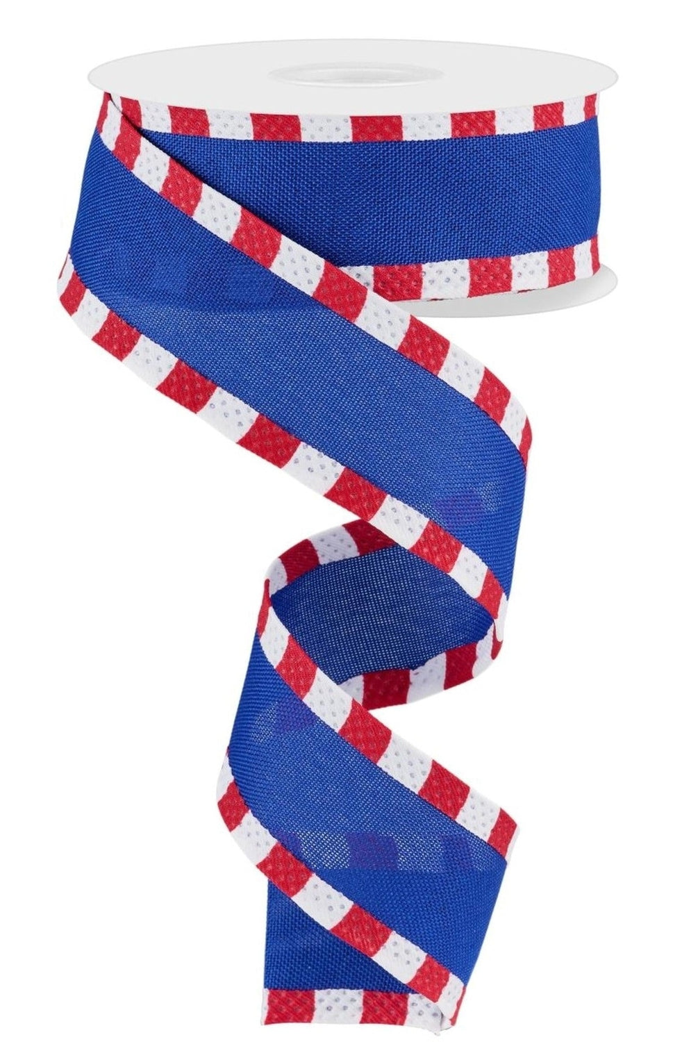 1.5" Faux Royal Burlap/Stripe Edge Ribbon: Royal Blue (10 Yards)