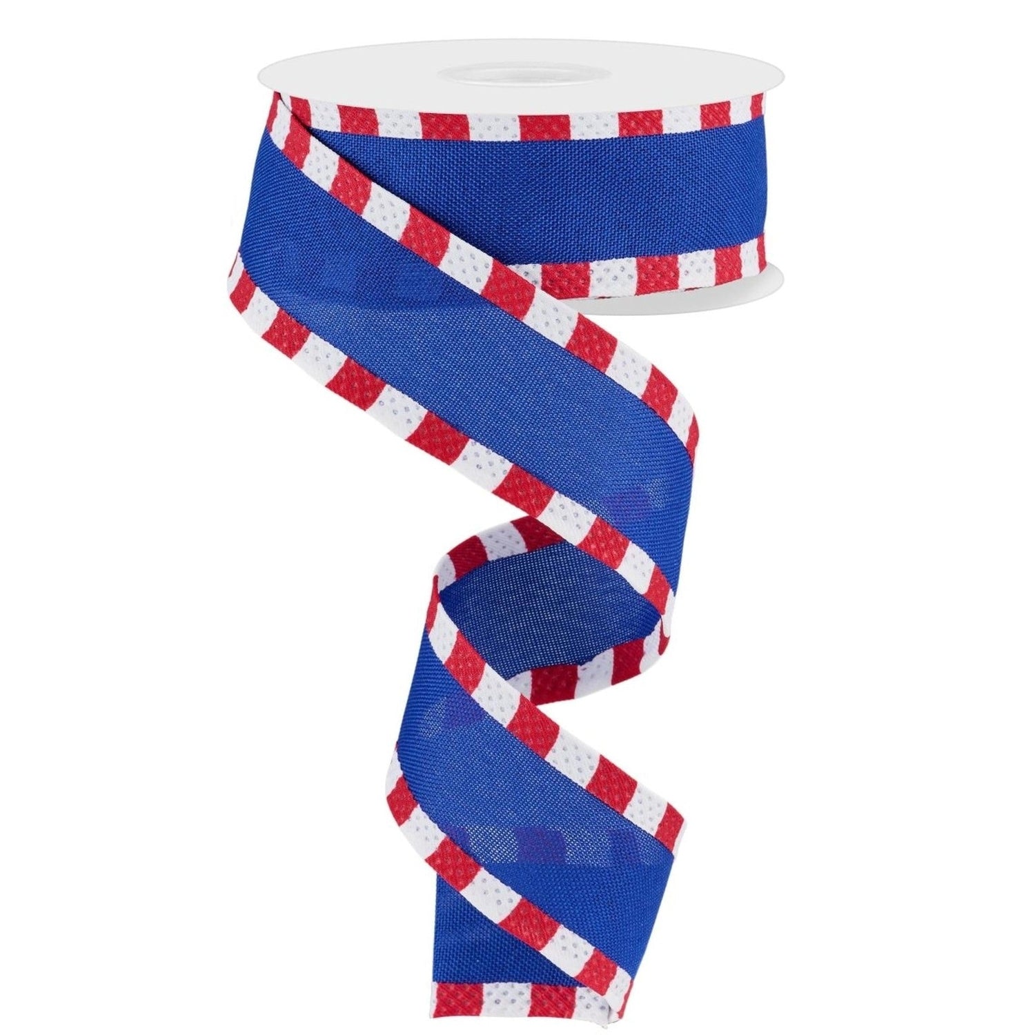 1.5" Faux Royal Burlap/Stripe Edge Ribbon: Royal Blue (10 Yards)