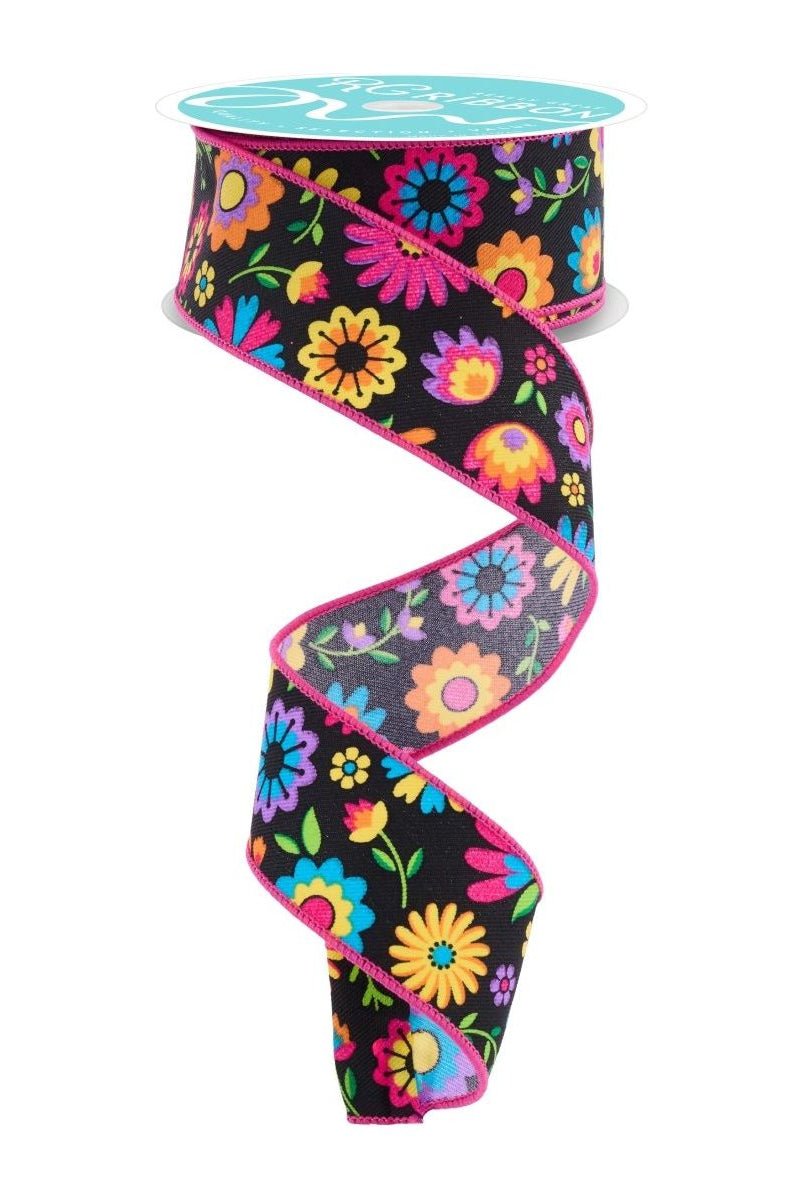 Shop For 1.5" Fiesta Florals Ribbon: Black (10 Yards)