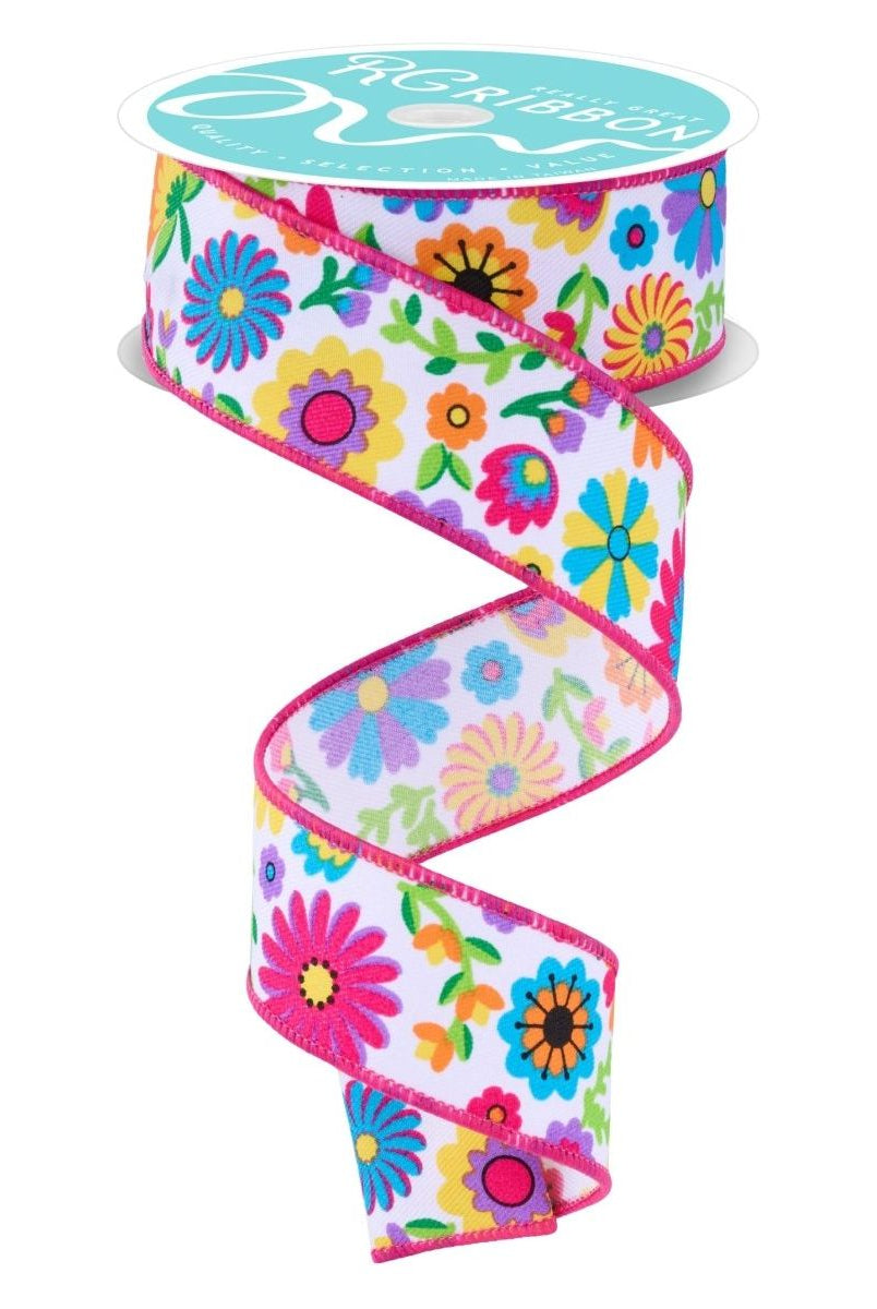 Shop For 1.5" Fiesta Florals Ribbon: White (10 Yards)