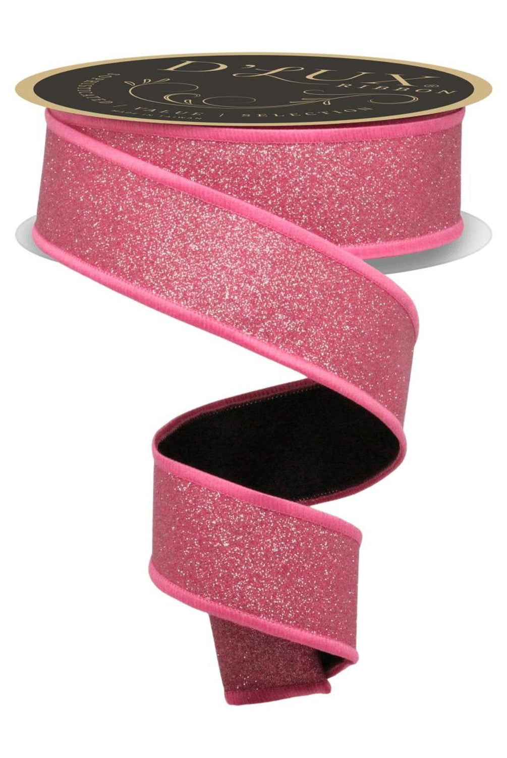 1.5" Fine Glitter Fused Back Ribbon: Fuchsia/Black (10 Yards)