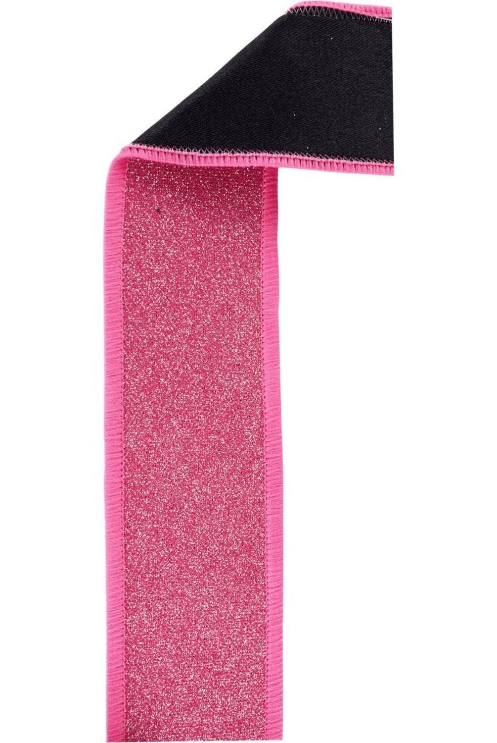 1.5" Fine Glitter Fused Back Ribbon: Fuchsia/Black (10 Yards)