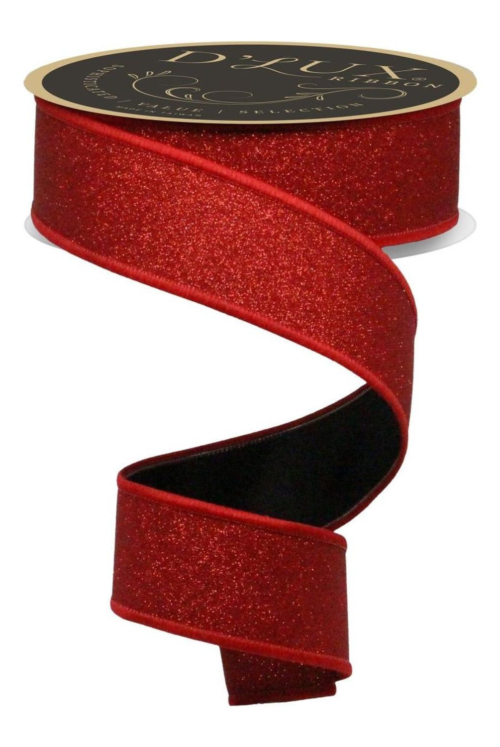 1.5" Fine Glitter Fused Back Ribbon: Red/Black (10 Yards)