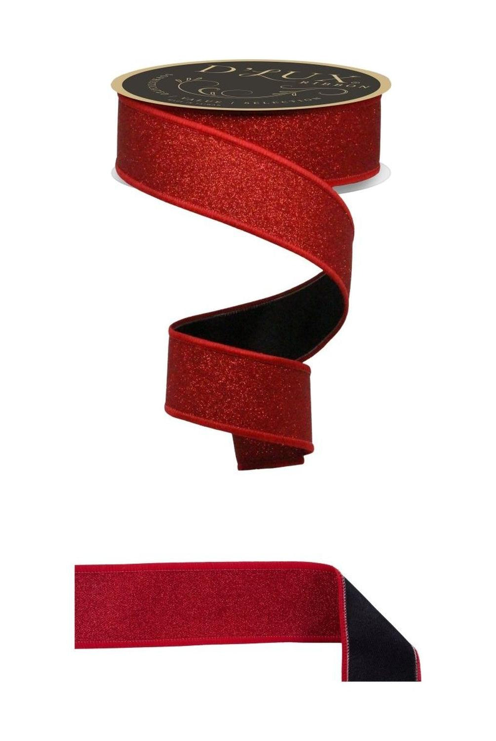 1.5" Fine Glitter Fused Back Ribbon: Red/Black (10 Yards)