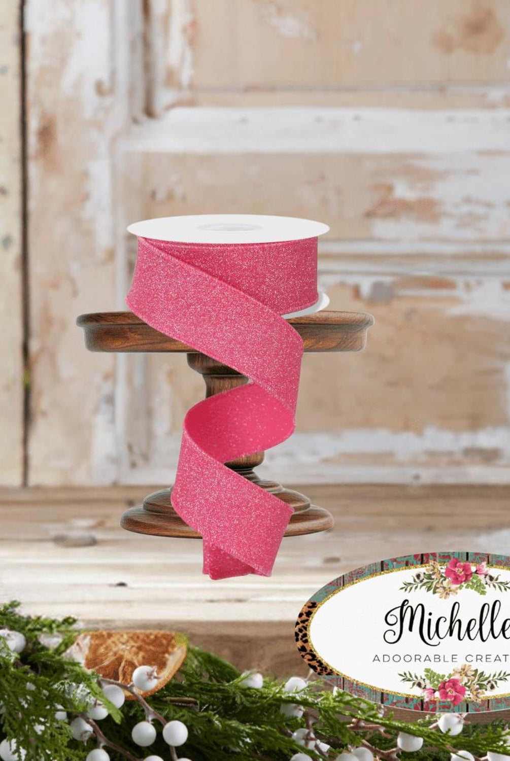 1.5" Fine Glitter On Faux Royal: Fuchsia (10 Yards)