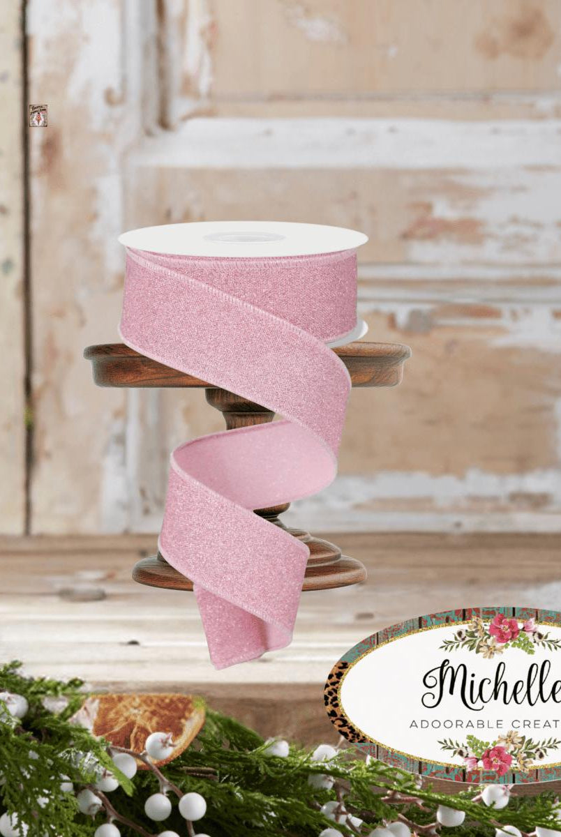 Shop For 1.5" Fine Glitter On Faux Royal: Light Pink (10 Yards)