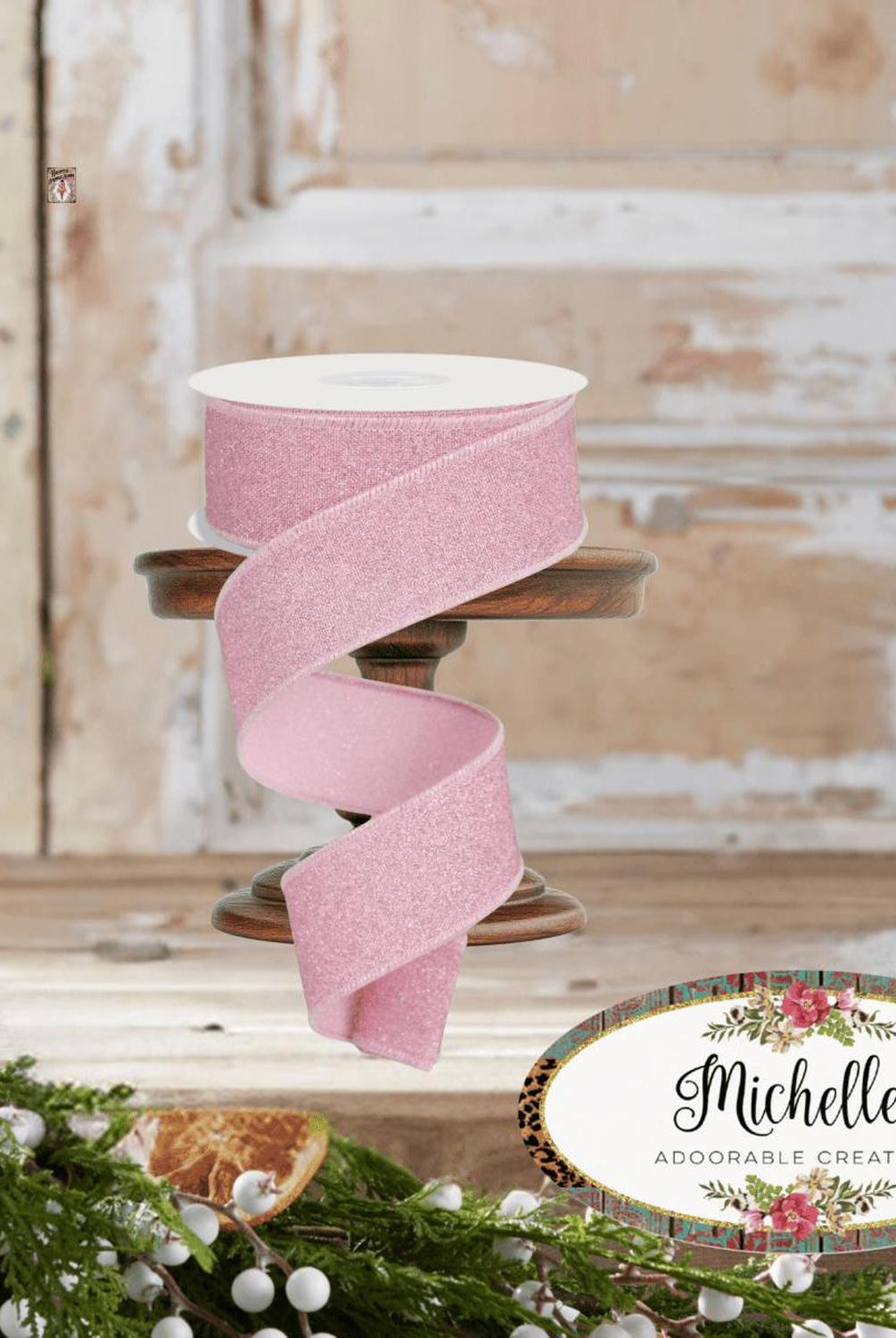 Shop For 1.5" Fine Glitter On Faux Royal: Light Pink (10 Yards)