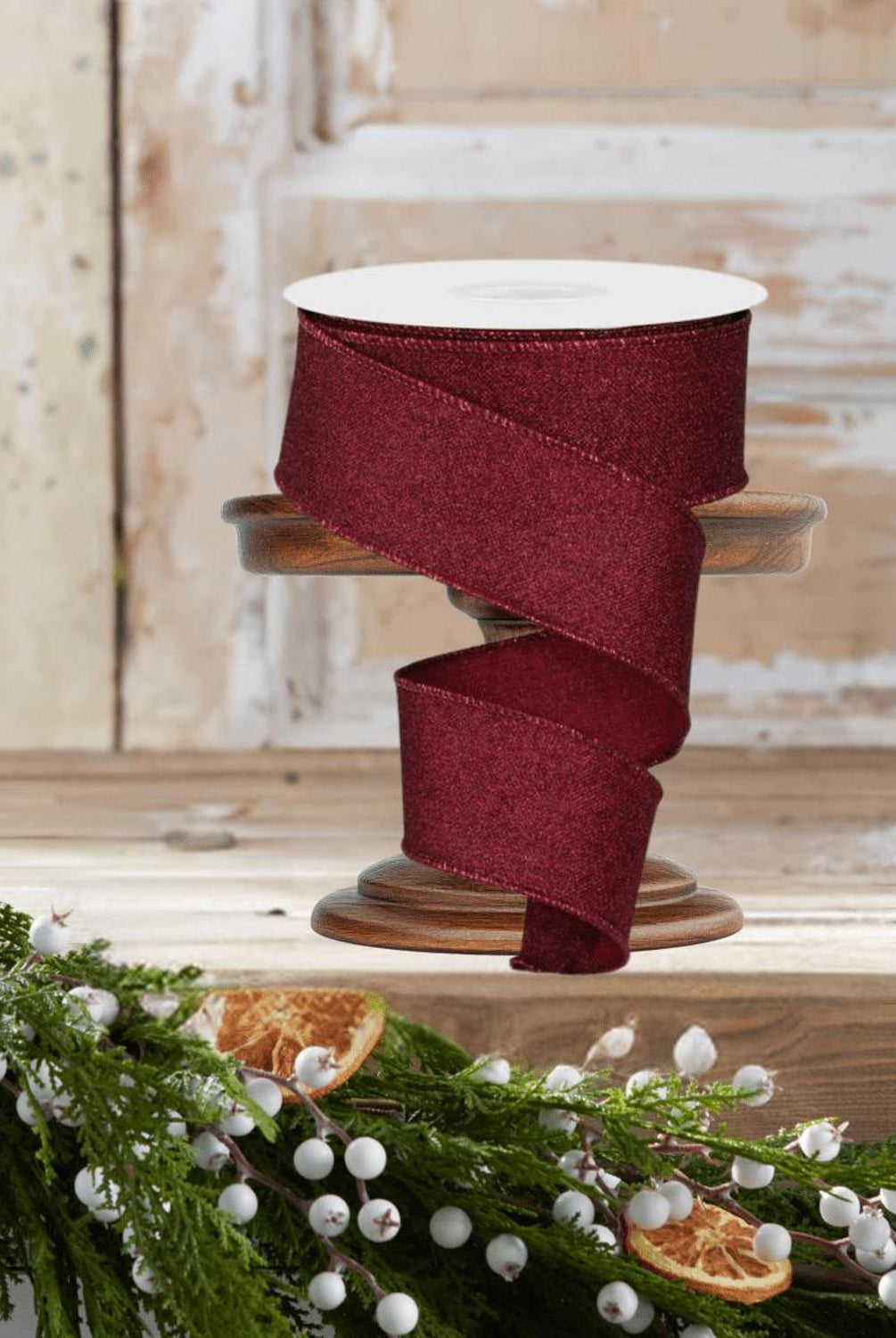 1.5" Fine Glitter On Royal Ribbon: Burgundy (10 Yards)