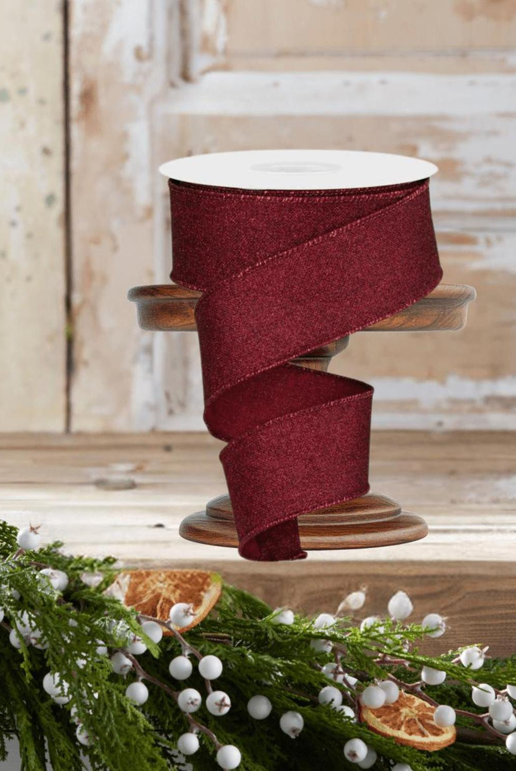 1.5" Fine Glitter On Royal Ribbon: Burgundy (10 Yards)