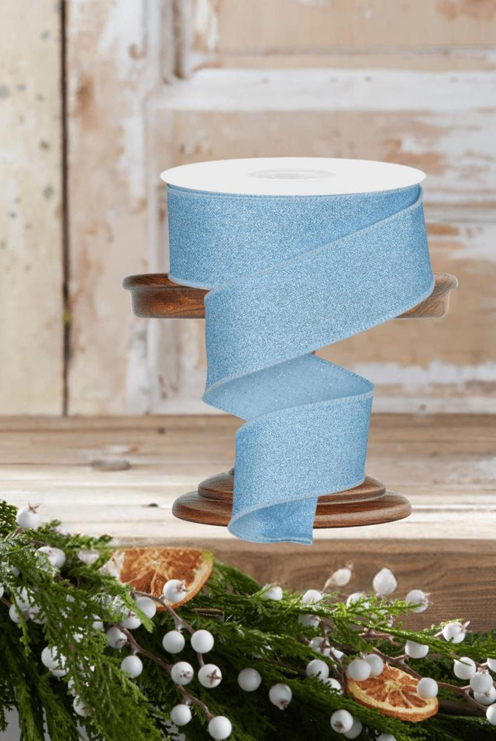 1.5" Fine Glitter On Royal Ribbon: Pale Blue (10 Yards)