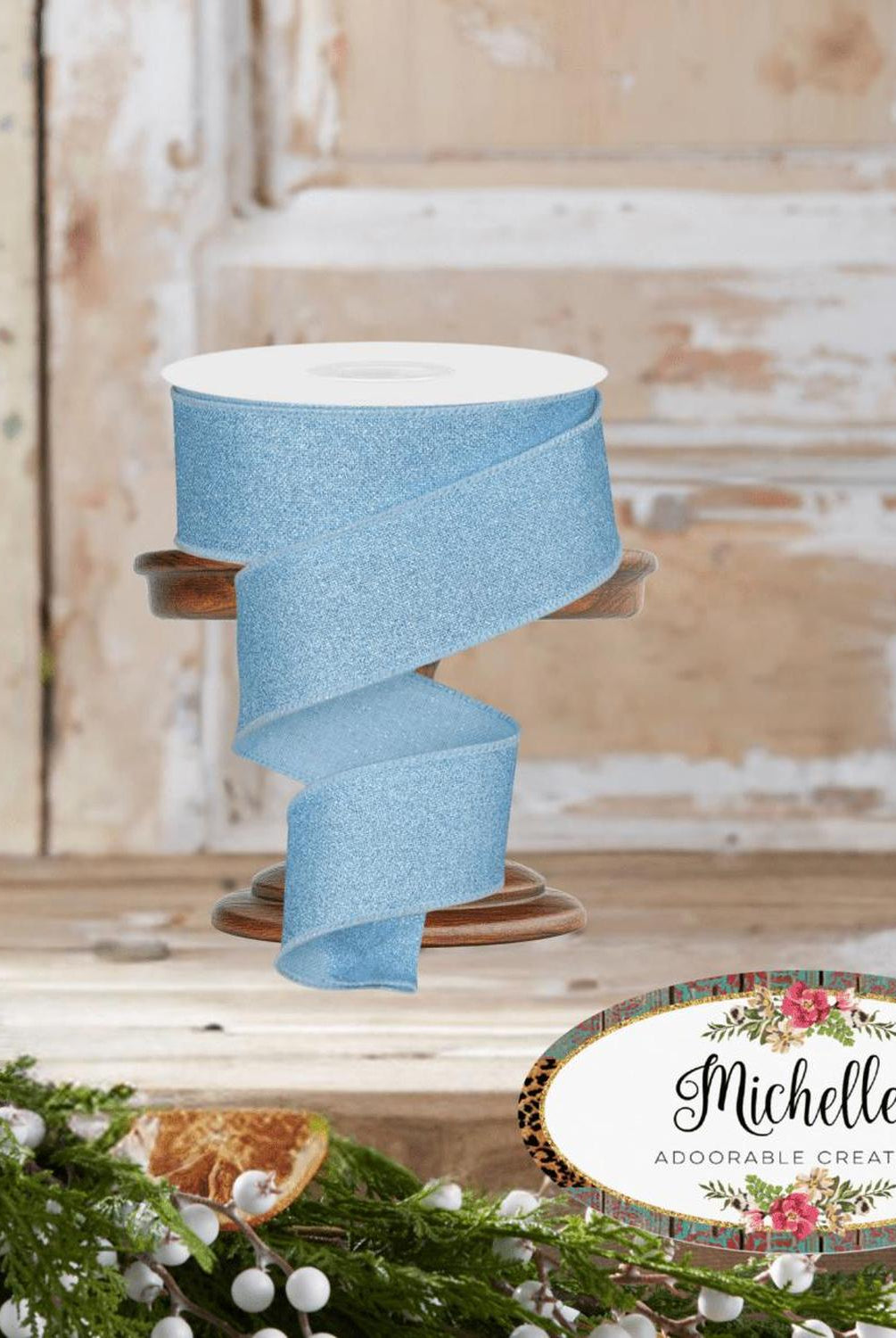 1.5" Fine Glitter On Royal Ribbon: Pale Blue (10 Yards)