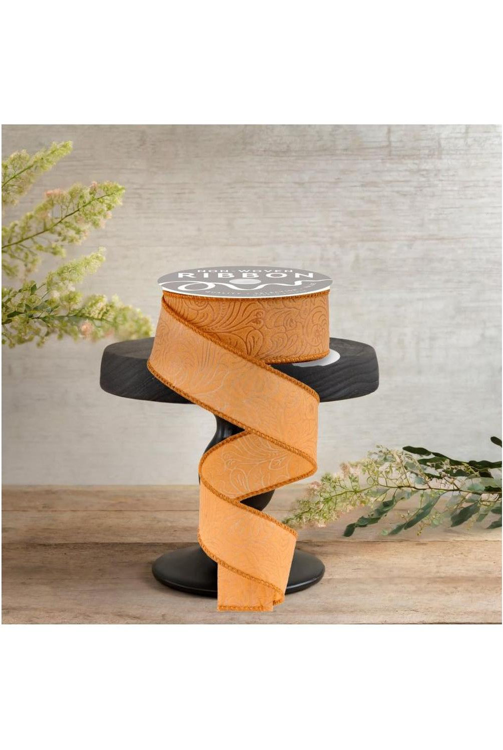 1.5" Flower Embossed Ribbon: Caramel (10 Yards)