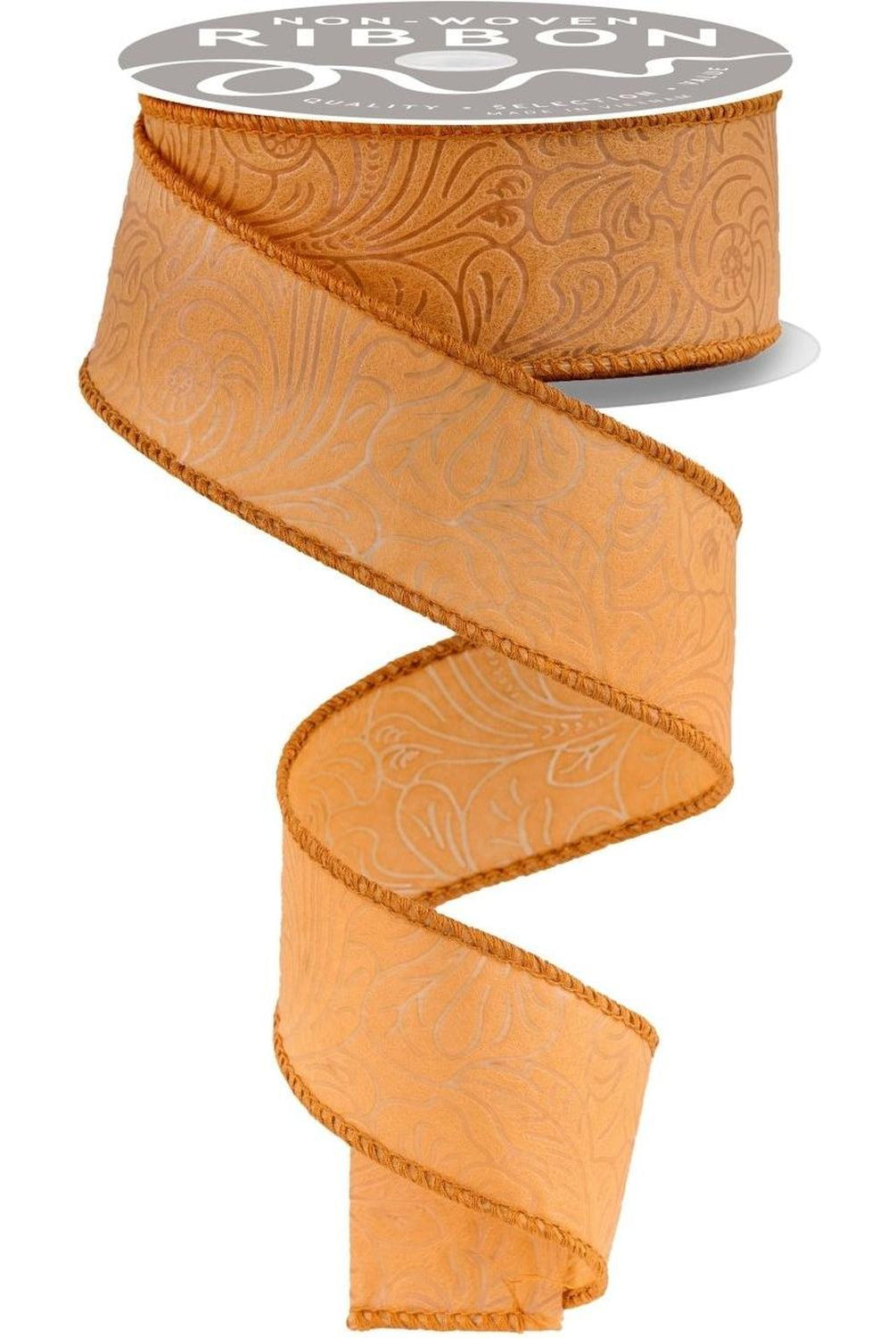 1.5" Flower Embossed Ribbon: Caramel (10 Yards)