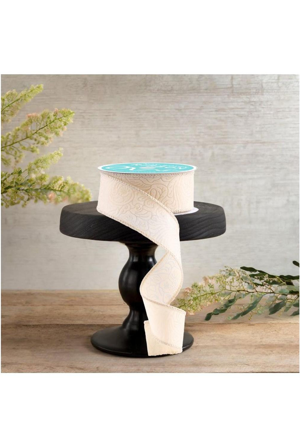 1.5" Flower Embossed Ribbon: Cream (10 Yards)