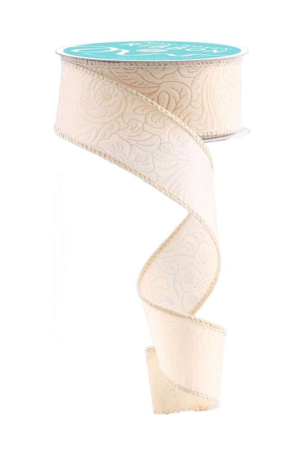 1.5" Flower Embossed Ribbon: Cream (10 Yards)