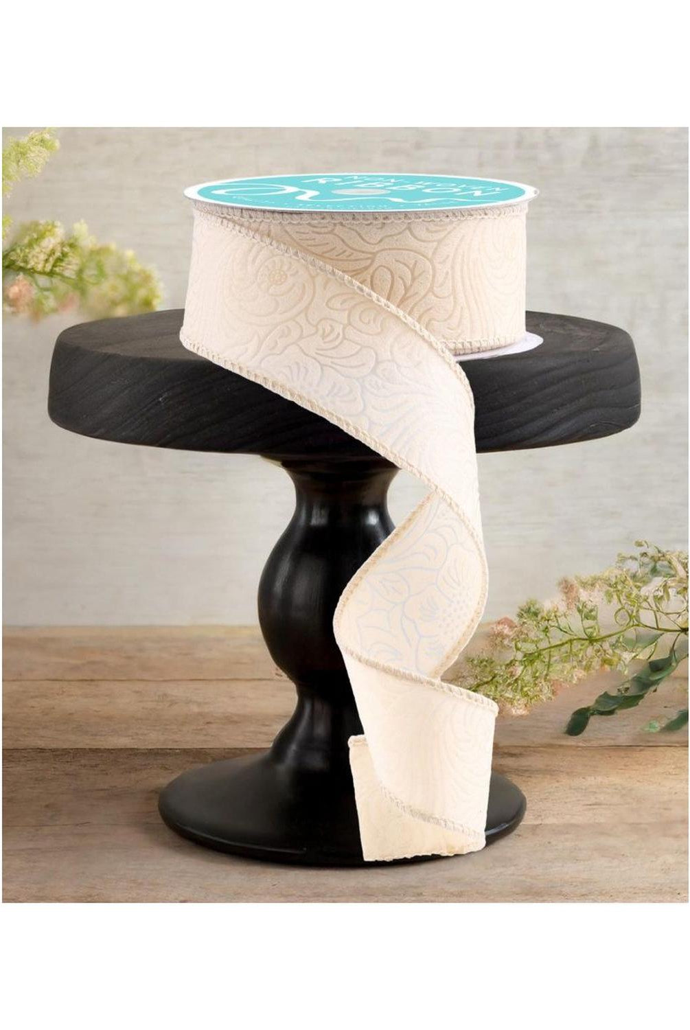 1.5" Flower Embossed Ribbon: Cream (10 Yards)