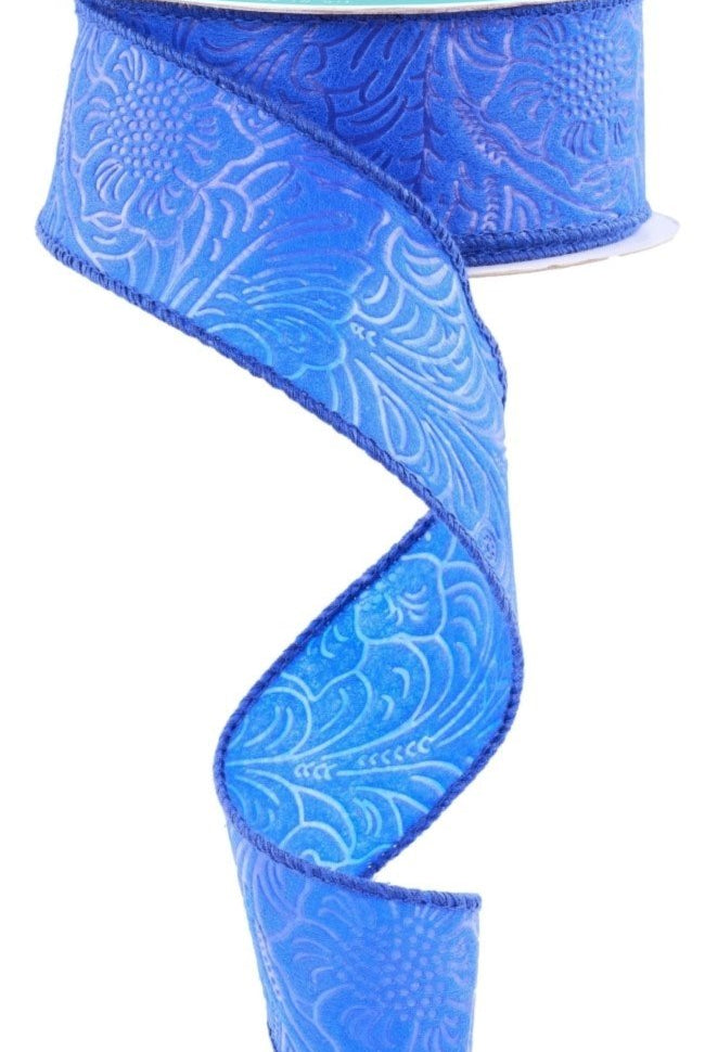 Shop For 1.5" Flower Embossed Ribbon: Royal Blue (10 Yards)