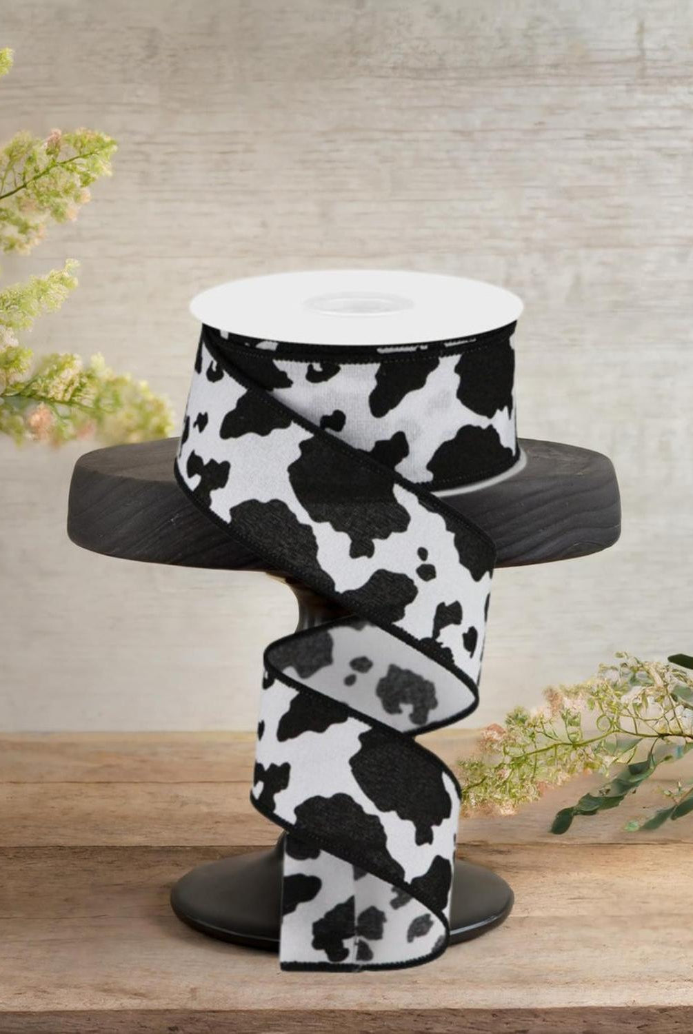 Shop For 1.5" Fuzzy Cow Print Ribbon: Black & White (10 Yards)