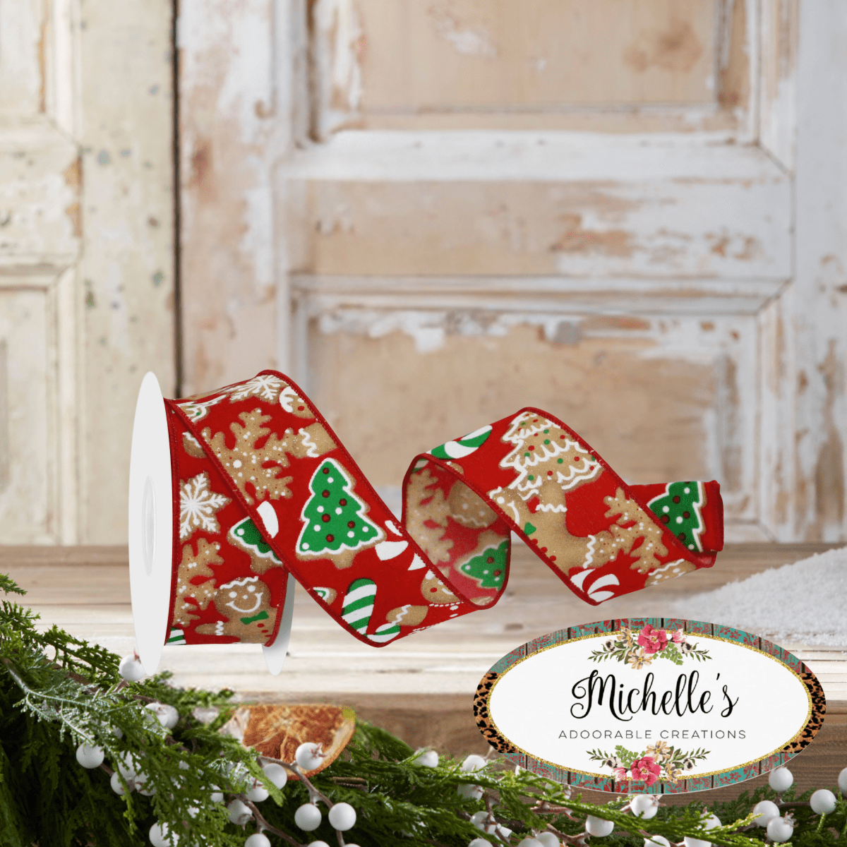 Shop For 1.5" Gingerbread Cookies Ribbon: Red (10 Yards)