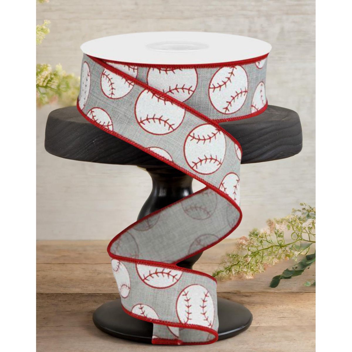 Shop For 1.5" Glitter Baseball on Royal Ribbon: Gray (10 Yards)