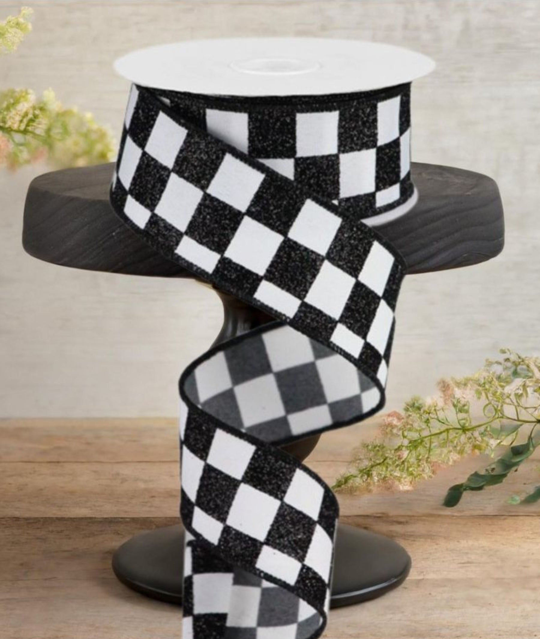 Shop For 1.5" Glitter Check Ribbon: Black (10 Yards)