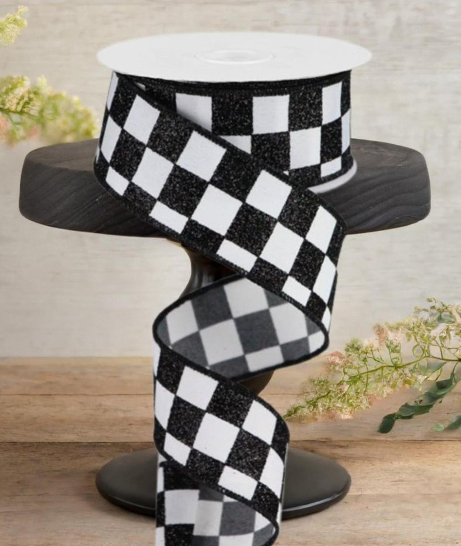 Shop For 1.5" Glitter Check Ribbon: Black (10 Yards)
